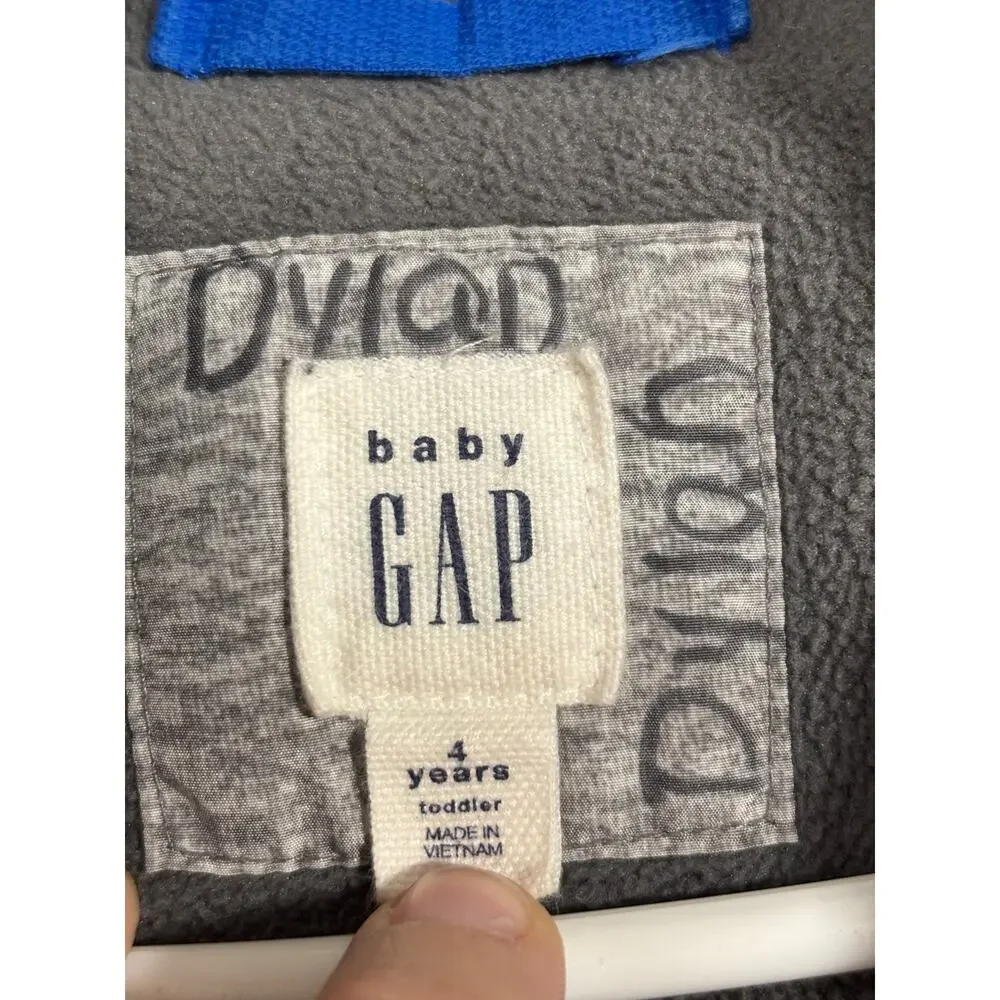 Baby Gap Toddler 4 Years Gray Hooded Puffer Jacket Button & Zip Removable Hoodie